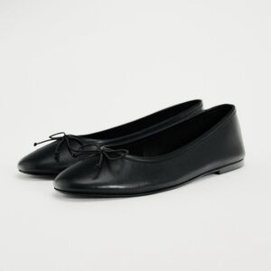 ZARA BOW TRIM LEATHER BALLET FLAT LIMITED EDITION